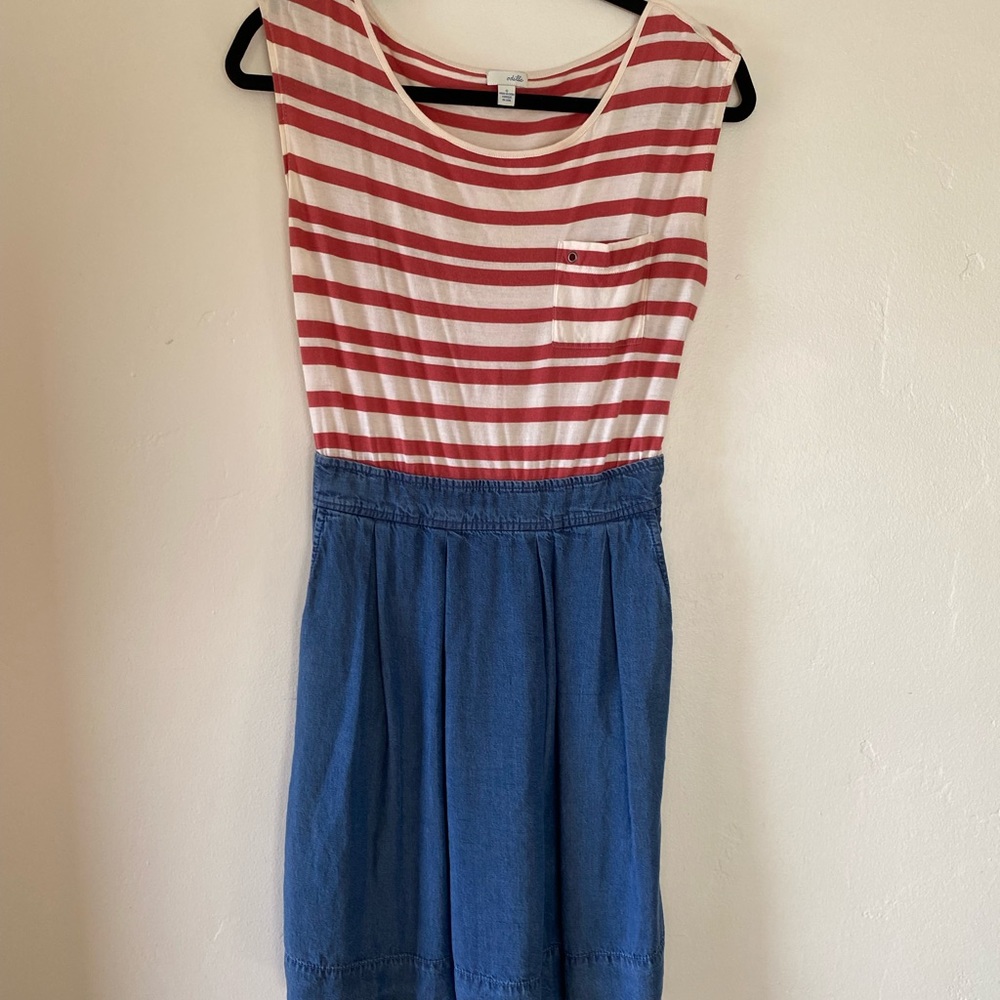 Odille Anthropologie Striped Denim Skirted Bottom Dress Size 2.